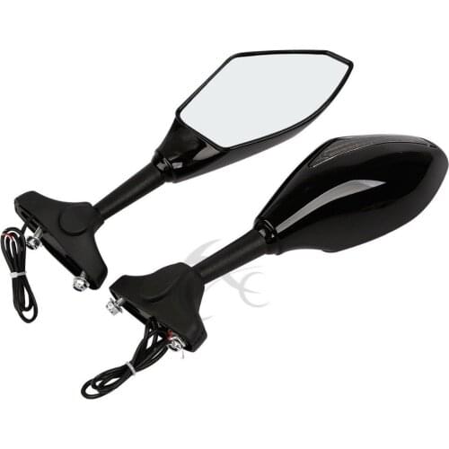 Motorcycle Black Universal Rear View Side Mirrors LED Light Turn Signal Dirt Bike For Ducati Kawasaki Honda Suzuki Yamaha