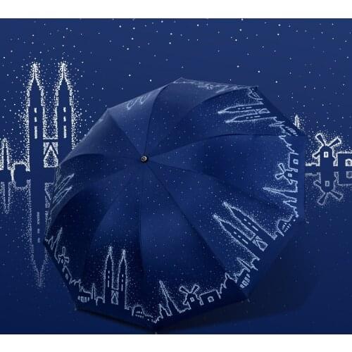 Men and women black plastic sunscreen creative twin towers fold umbrella umbrella customizable umbrella