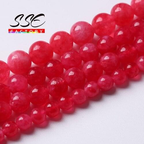 Natural Red Jades Beads Red Angelite Round Loose Stone Beads For Jewelry Making DIY Bracelets Necklace Accessories 6 8 10mm 15"