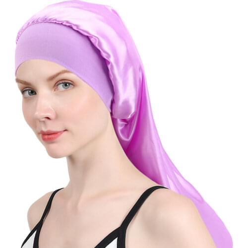 New Long Bonnet Satin Silky Bonnet Night Sleep Cap Hair Care Chemo Cancer Hat Ladies Headwrap African Pattern Turban Caps