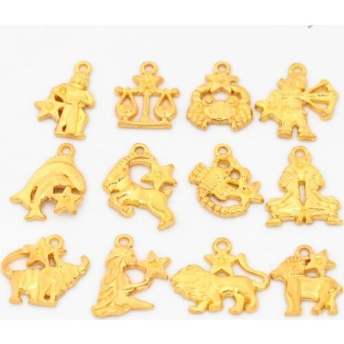 New Fashion 12pcs/set Gold Color Plated 12 Constellations Charms Pendant DIY Handmade Jewelry Accessories