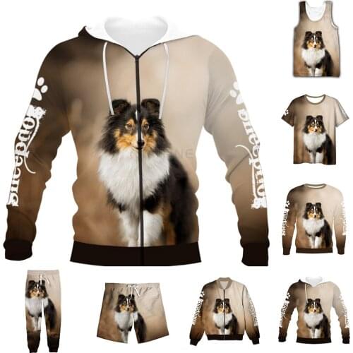 New Fashion 3D Full Print Animal Shetland Sheepdog T-shirt/Sweatshirt/Zip Hoodies/Thin Jacket/Pants Four Seasons Casual Suit V36