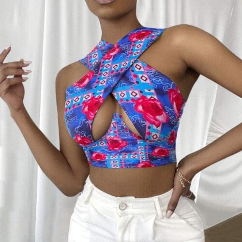 Sexy Womens Clothing With Free Shipping 2021 Crisscross Cut Out Vest Halter Wrap Crop Top Cami Tank Tops Summer y2k Clothes