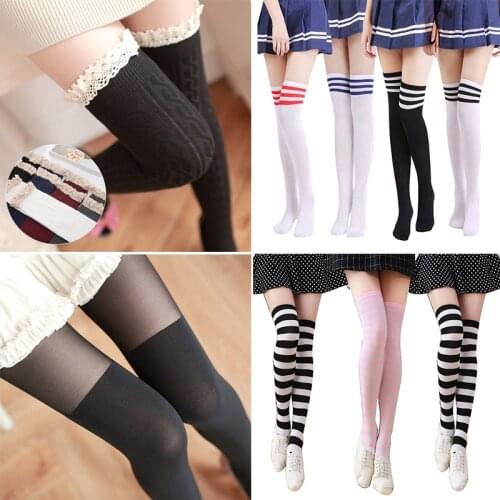 Sexy Over Knee Socks for Women Girls Striped Warm Thigh High Stocking Female Long Socks Autumn Winter Warm Long Cotton Stocking