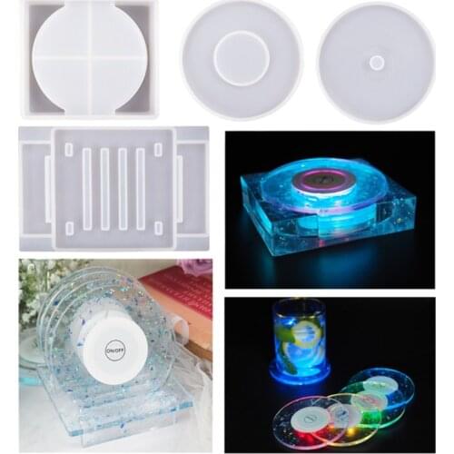 1 Set Glowing Coaster Epoxy Resin Mold Cup Mat Silicone Mould DIY Crafts Home Decorations Casting Tools