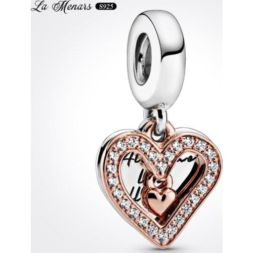 La Menars New Freehand Heart Dangle Fit Original Pandora Charm Bracelet Genuine 925 Sterling Silver For Women Jewelry DIY Making