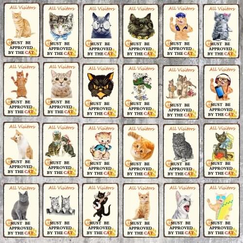 Warning Beware Attack Cat Watch Dog on Duty Pet Metal Plate Wall Pub Restaurant Home Art Decor Iron Poster Cuadros DU-5574A