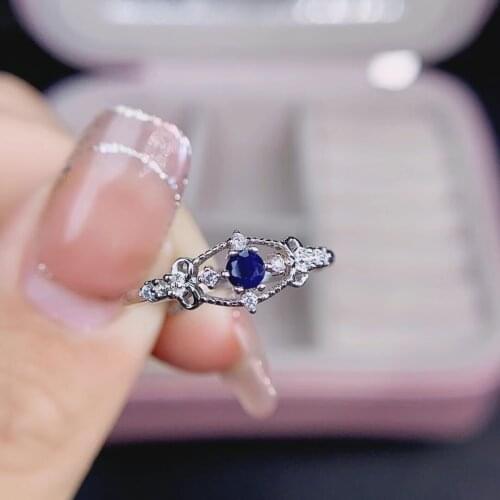 Retro lovely grace Hollow S925 silver natural blue sapphire gem ring natural gemstone ring woman girl weddings gift jewelry