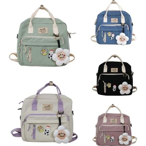 Girls Student Backpack Zipper Closure Large Capacity School Bag Portable Travel Bag Female Small Schoolbag Badge Women Backpacks