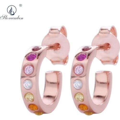 Slovecabin 925 Sterling Silver Rose Gold Women Stud Earring Colorful Zircon Luxury CZ Party Fashion Jewelry