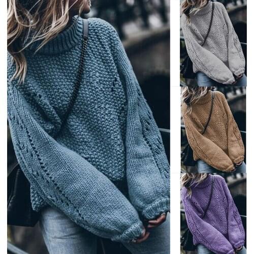 2019 Autumn And Winter new sweet women O-Neck sweater all-match long sleeved slim female puff sleeve Pullover