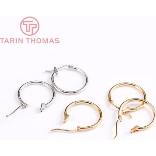 10PCS 18MM 24K Gold Color Plated Brass Earring Hoop High Quality for Jewelry Earrings Findings Accessories