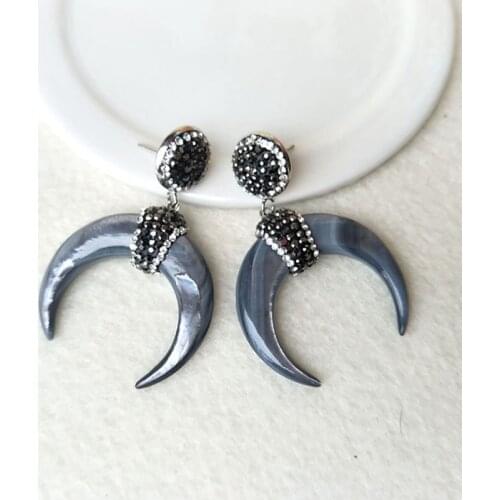 5 pairs Natural shell Ox Horn Charm Grey earrings Open Circle Ring Crescent DIY making Jewelry Earrings Handmade Findings ER43