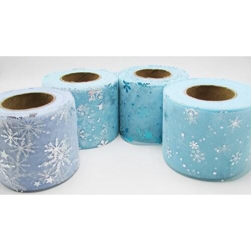 50Y/lot 25Y/roll 6cm snowflakes Gauze Tulle Net Mesh ribbon for DIY sewing hair bow accessories