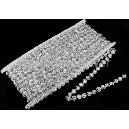 9.1 Meters Flower Shape Crystal Beaded Chain Ribbon Trim Wedding Embellishment Decor Silver