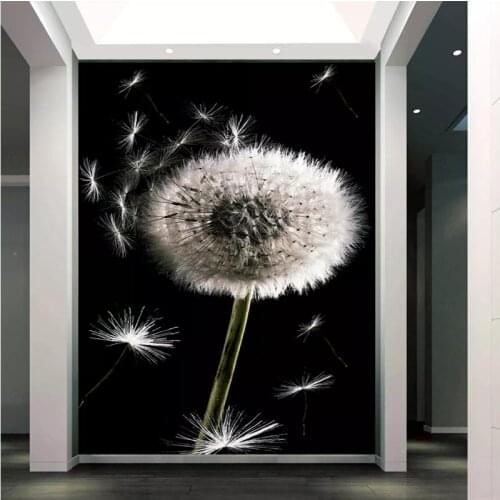 Beibehang Black and white HD dandelion photo wallpaper dark background wallpaper living room corridor 3D wallpaper painting