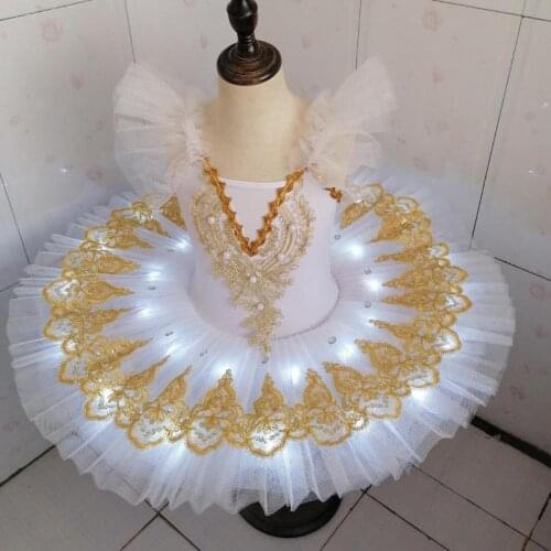 White Professional Ballet Tutu Led Light Swan Lake Ballet Led Tutu Girls Ballerina Dress Kids Ballet Dress Party Wear Costumes