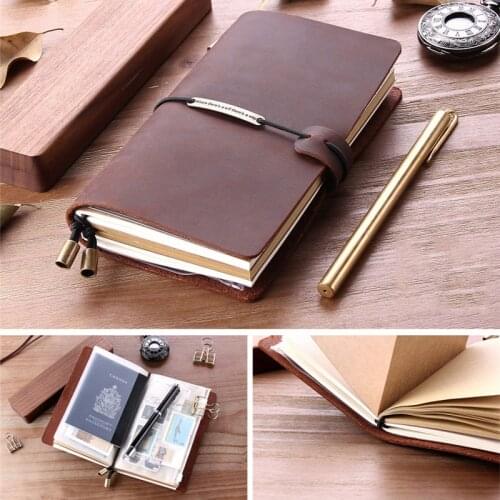 Handmade Cowhide Journal Travel Notebook Genuine Leather Vintage Diary Notepad Sketchbook TN Travel Planner Notebook Stationery