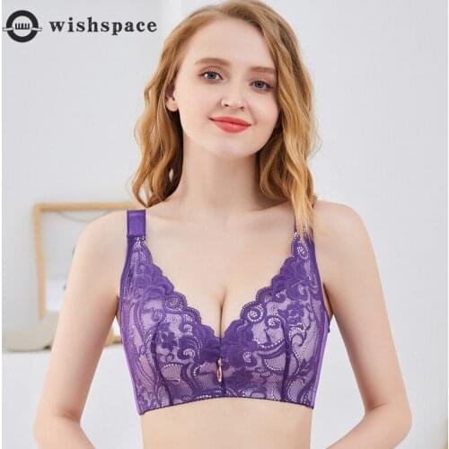 Spring, Summer, Autumn and Winter Air Big Chest Show Small Lace Sexy Ultra-thin Size Bra No Rims Together Gather Ladies Bra