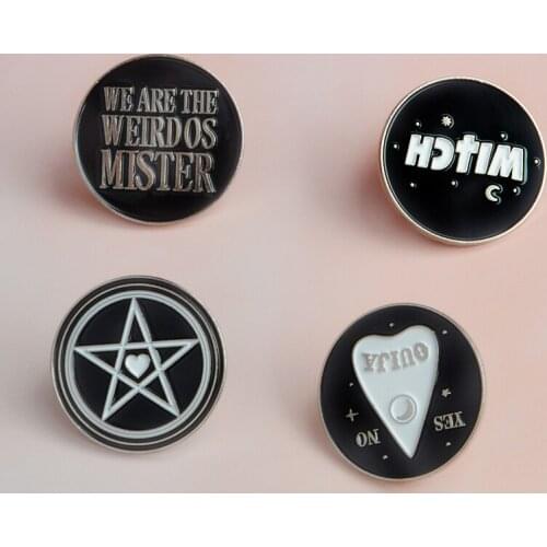 WITCH Enamel Brooches Star Moon OUIJA YES NO weirdos mister Denim clothes bag Pin Button Badge Jewelry Fashion Gift for Friend