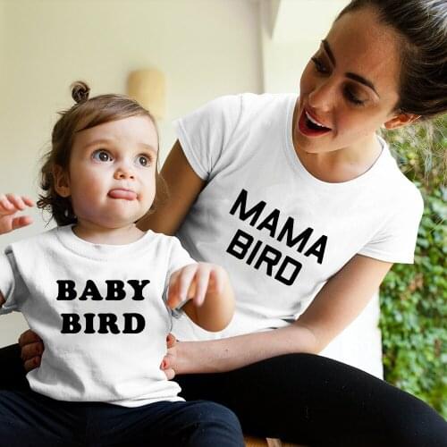 Mommy and Child Mama Bird Baby Bird Printed Short Sleeve Casual T Shirt Summer Family Matching Outfits 1pcs Mommy and Me T Shirt