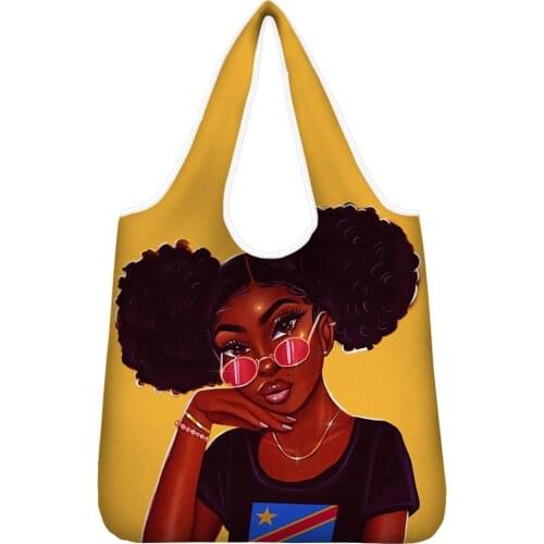 HYCOOL African Black Girl Print Tote Bags for Women Designer Female Fashion Handbag Washable Shopping Bag With Logo Customized
