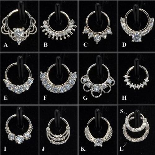 1Pc Round Zircon Gem Lotus Flower Wing Dotted Bendable Seamless Gem Nose Ring Surgical Steel Ear Trague Cartilage Earring 18g