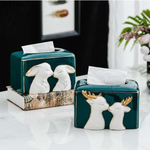 European Ceramics Tissue Box Animal Pattern Tissue Box Creative Household Kitchen Bathroom Tissue Storage Box Decoration