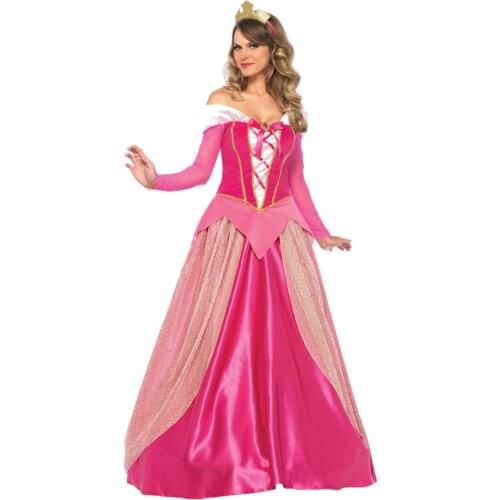 Adult Aurora Costume Deluxe Sleeping Beauty Princess Aurora Gorgeous costume Halloween Carnival Cosplay Pink Princess Long Dress