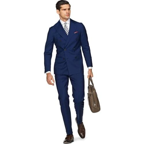 Handsome Blue Groom Tuxedos Slim Fit Formal Men Suit High Quality Custom Made Men Wedding Suits 2 Pieces Jacket Vest Pants