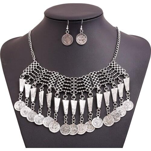 LZHLQ Fashion Alloy Coin Necklace Vintage Hollow Geometric Long Tassel Necklace Women Maxi Metal Plated Jewelry Accessories