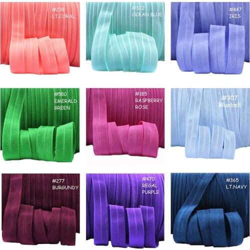 Hairbands material 5/8" solid color high stretch fold over elastic ribbon, 80 colors for selecting