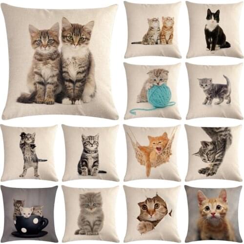 Cute Cat Sofa Decorative Cotton Linen Cushion Cover Pillow Pillowcase 45*45 Home Decor Pillowcover Decorative Throw Pillows