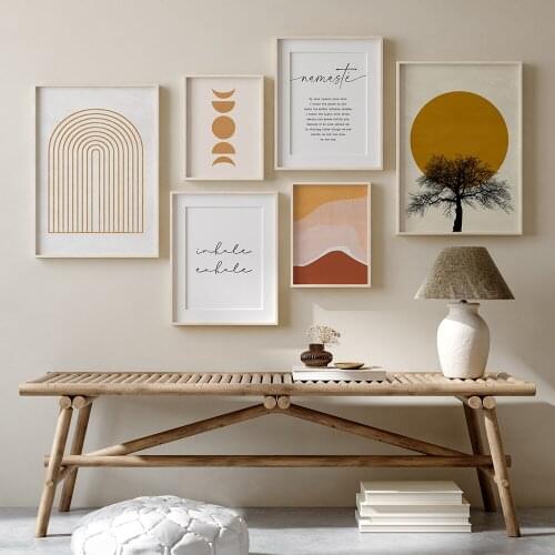 Minimalist Abstract Boho Tree and Sun Canvas Painting Wall Art Nordic Posters and Prints Wall Pictures for Living Room Decor