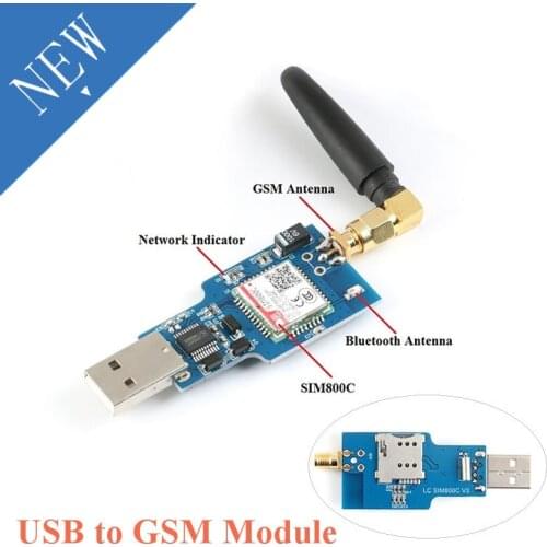 USB to GSM Module Quad-band GSM GPRS SIM800 SIM800C Module for Wireless Bluetooth SMS Messaging With Antenna