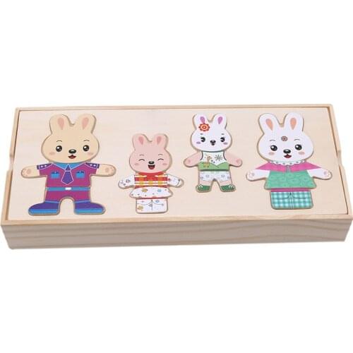 Cartoon Wooden Toy Cute Rabbit Changing Clothes Puzzles Educational Dress Puzzle Toys for Children