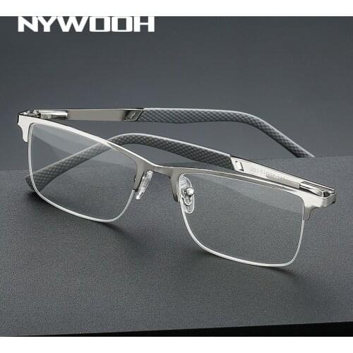 NYWOOH Anti Blue Light Reading Glasses Men Stainless Steel Business Presbyopia Eyeglasses Prescription Brand Half Frame Eyewear