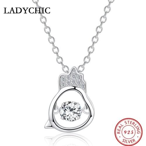 LADYCHIC Genuine 925 Sterling Silver Pendant Sparkling AAA Zircon Silver Necklaces for Women Fine Jewelry Lovers Gift LNS1029