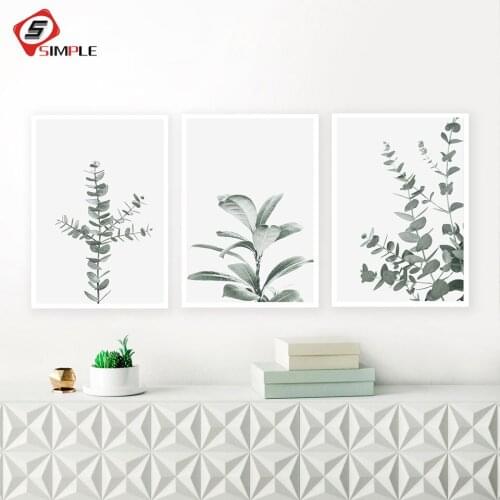 Botanical Eucalyptus Leaf Modern Canvas Paintings Green Posters and Prints Interior for Living Room Hallway Home Decor No Frame