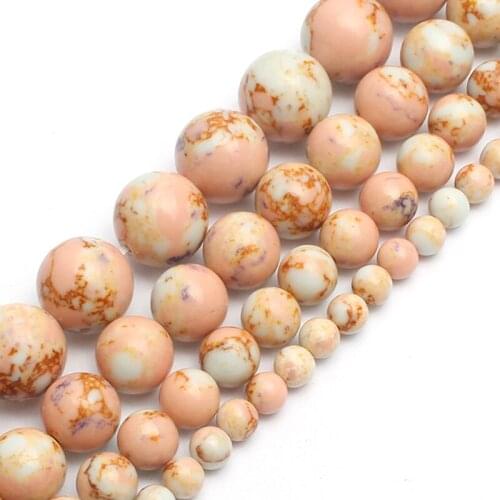 Pink Sea Sediment Stone Loose Round Beads For DIY Bracelet Jewelry Making Strand 15'' 4/6/8/10mm