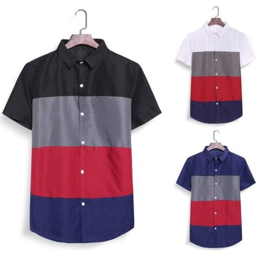 Striped Shirt Men 2020 Summer Short Sleeve Square Collar Mens Shirts Casual Slim Fit Multi Color Social Formal Shirts Chemise