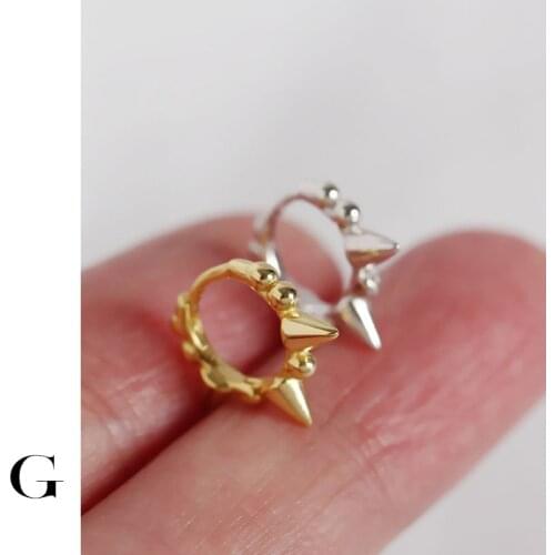 GHIDBK Punk 925 Sterling Silver Triple Spikes Hoop Earrings Tiny Gold Beads Huggie Earring Minimalist Hoops Aros de Moda 2019