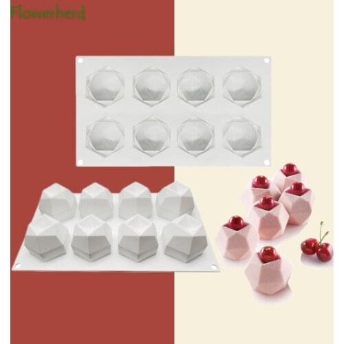 Grooved Gemstone Mousse Silicone Mold Polygon Cube Molds Chocolate Mould Baking Ice Cream Cake Decorating Tools