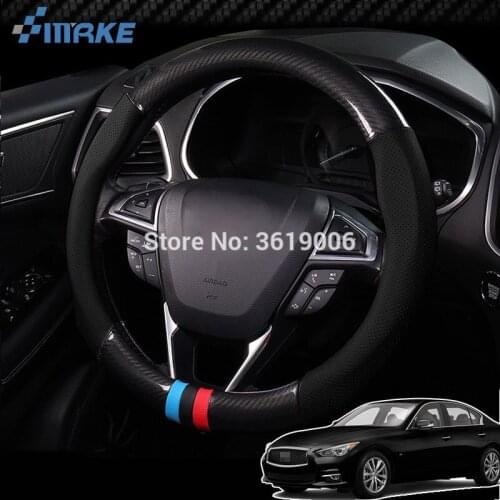 SmRKE For Infiniti Q50 Steering Wheel Cover Anti-Slip Carbon Fiber Top PVC Leather Sport Style