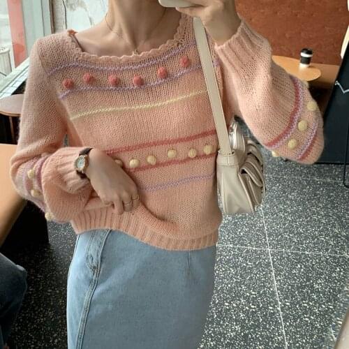 Sweet Jacquard Sweater For Women Autumn Winter Kawaii Stylish Pullover Jumper Female Lazy Knitwear 5C1021