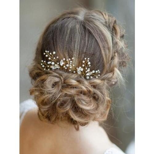 Vintage Gold Wedding Hairpins 2PCS Rhinestone Pearl Hair Clip Bridal Hair Jewelry Women Decoration Wedding Accessories For Hair