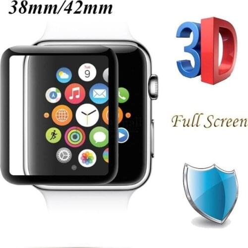 50pcs For iWatch Tempered Glass For Apple Watch 38mm 42mm 1/2/3 3D 40 44 Full Cover Curved Black Edge Screen Protector Film