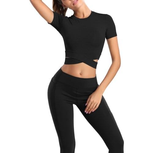 2021 New Womens Quick Drying Tops, Short Sleeve Crew Neck Solid Color Sports Fitness Crop T-Shirt
