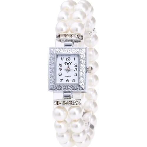 Fashion Simulated Pearl Strap Watch Women Rhinestone Small Dial Bracelet Watch Quartz Wrist Watch Relogio Feminino Clock