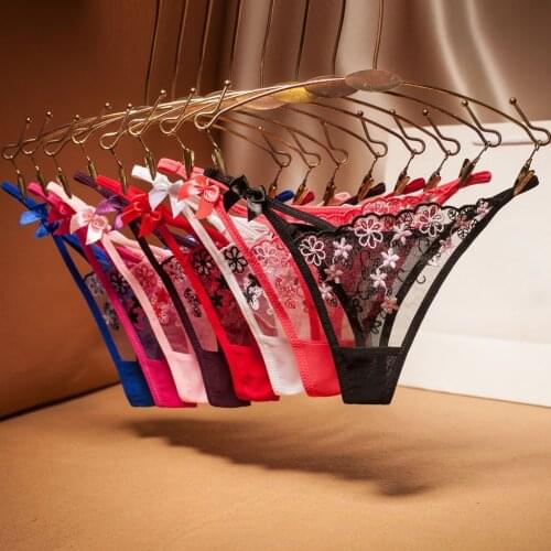 Womens Panties Bow Sexy Lingerie Floral Embroidery Mesh Thong Brief Temptation Underwear Women Clothes Sensual Lingerie